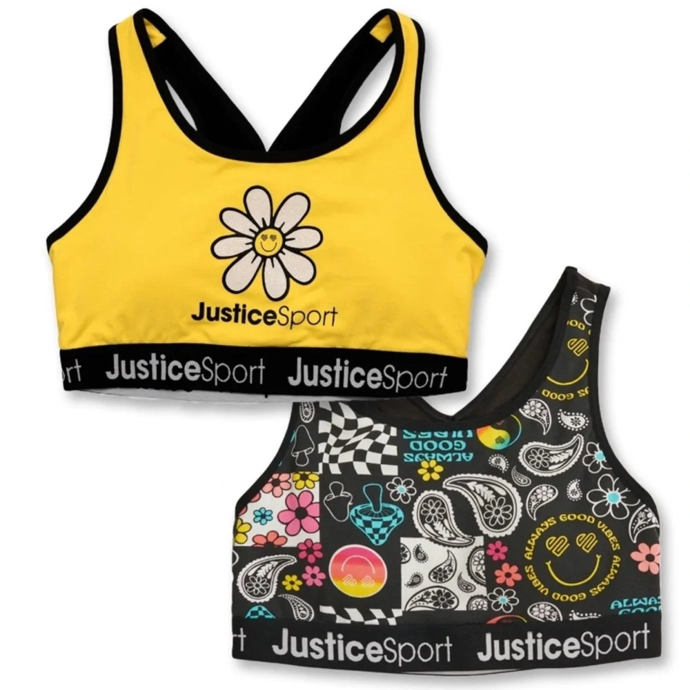 Justice Girls Sport Bras 2 Pack Pullover Racerback & Removible Pads. NWT